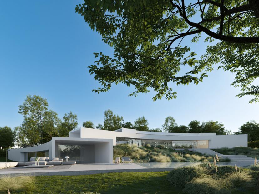 Casa contemporánea vanguardista frente al campo de golf 