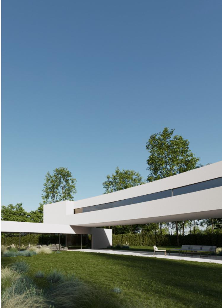Casa contemporánea vanguardista frente al campo de golf 