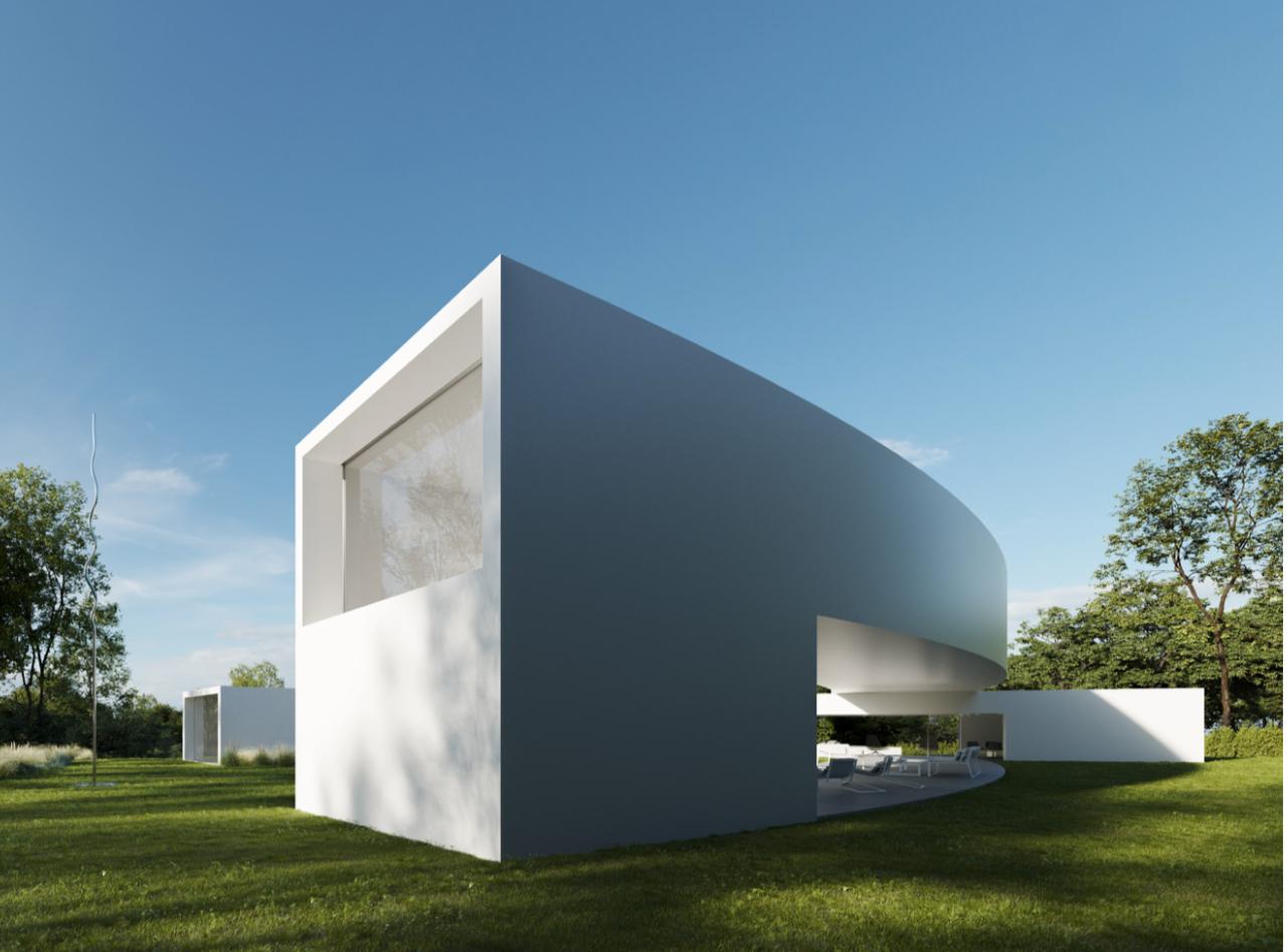 Casa contemporánea vanguardista frente al campo de golf 